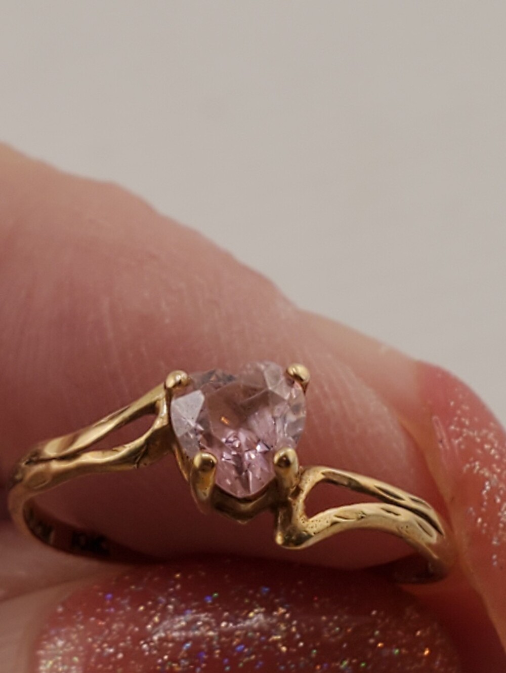10k Gold Heart Pink Zircon Ring 6.5